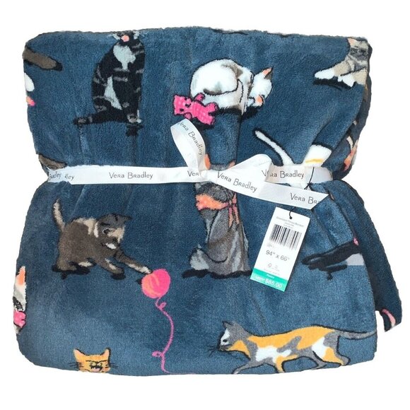 Cats Meow Vera Bradley Oversized Fleece Throw Blanket 94" x 66" Queen Size NWT - Picture 1 of 2